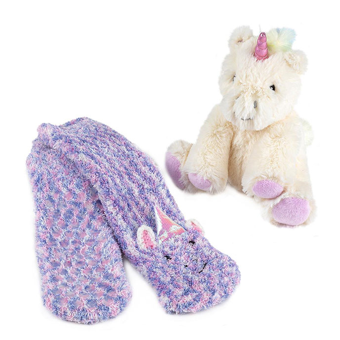 totes Childrens Plush Toy and Super Soft Slipper Socks Set Cream Extra Image 2